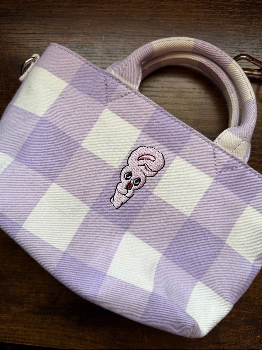 Lilac Check Mini Tote Bag with Bunny Embroidery lazy oaf brand Esther